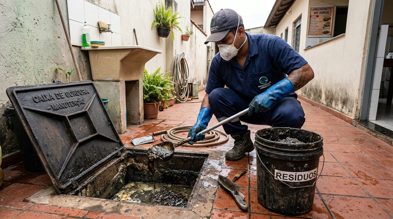 Remoção de resíduos da caixa de gordura em São José dos Pinhais‑PR